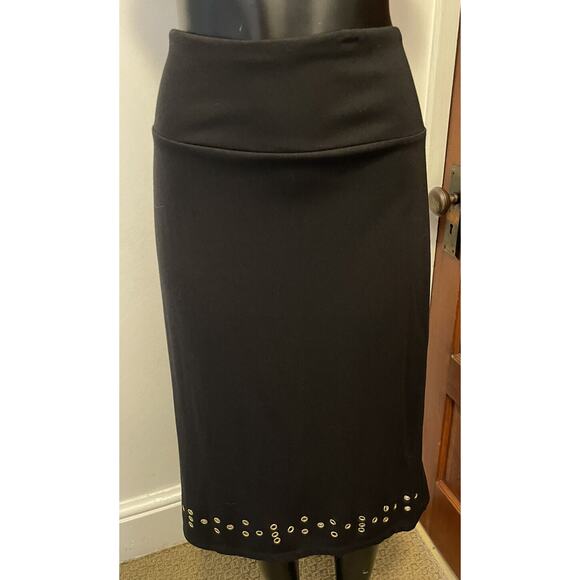 1X Ashley Blue Skirt Elastic Waist Gold Rivet Embellishment Black Slit - Picture 2 of 9